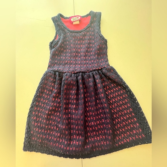 PRINCESS 2 GIRLS SIZE 4 NAVY BLUE OPEN WEAVE OVER FULL PINK LINING DRESS - Picture 5 of 8